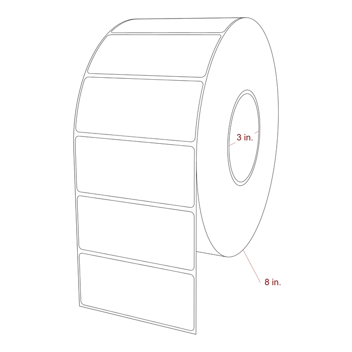 4 Inch x 1.75 Inch Rectangle Inkjet Label Roll - 3 Inch Core - 8 Inch Roll OD - 3D Perspective