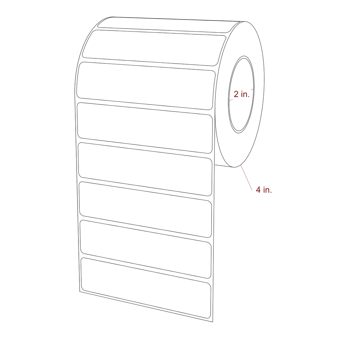 4 Inch x 1 Inch Rectangle Inkjet Label Roll - 2 Inch Core - 4 Inch Roll OD - 3D Perspective