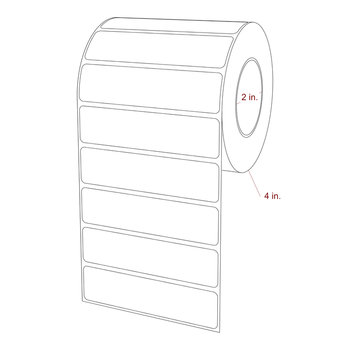 4 Inch x 1 Inch Rectangle Inkjet Label Roll - 2 Inch Core - 4 Inch Roll OD - 3D Perspective
