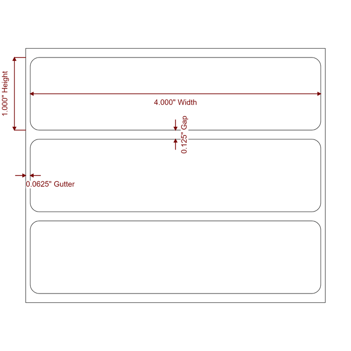 4 Inch x 1 Inch Rectangle Inkjet Label Roll - 2D Drawing