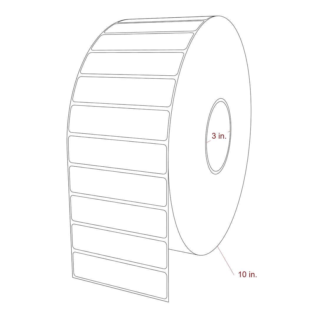 4 Inch x 1 Inch Rectangle Inkjet Label Roll - 3 Inch Core - 10 Inch Roll OD - 3D Perspective