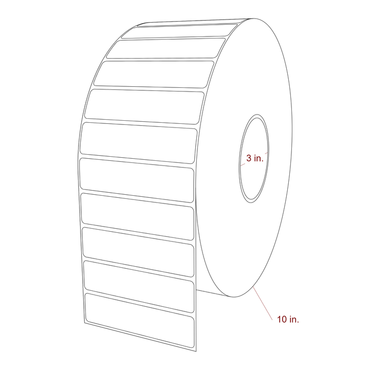 4 Inch x 1 Inch Rectangle Inkjet Label Roll - 3 Inch Core - 10 Inch Roll OD - 3D Perspective