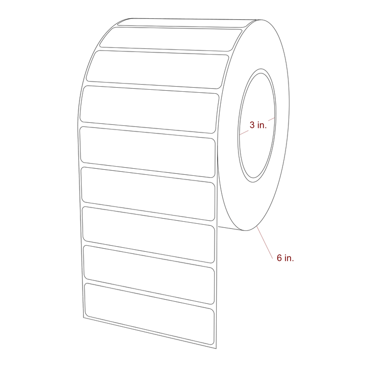 4 Inch x 1 Inch Rectangle Inkjet Label Roll - 3 Inch Core - 6 Inch Roll OD - 3D Perspective