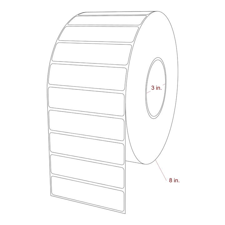 4 Inch x 1 Inch Rectangle Inkjet Label Roll - 3 Inch Core - 8 Inch Roll OD - 3D Perspective