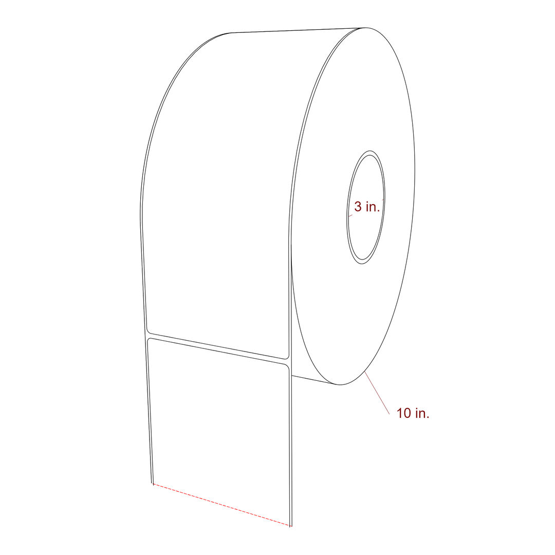 4 Inch x 10 Inch Rectangle Inkjet Label Roll - 3 Inch Core - 10 Inch Roll OD - 3D Perspective