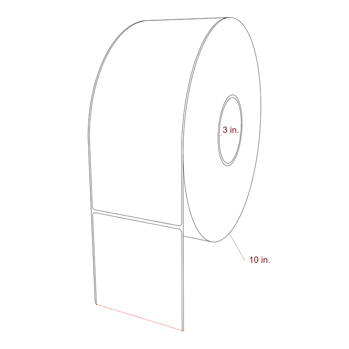 4 Inch x 10 Inch Rectangle Inkjet Label Roll - 3 Inch Core - 10 Inch Roll OD - 3D Perspective