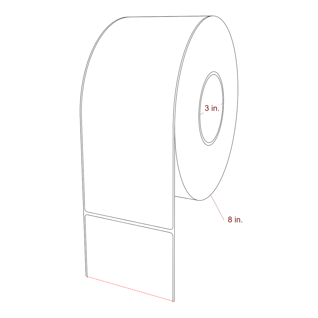 4 Inch x 10 Inch Rectangle Inkjet Label Roll - 3 Inch Core - 8 Inch Roll OD - 3D Perspective