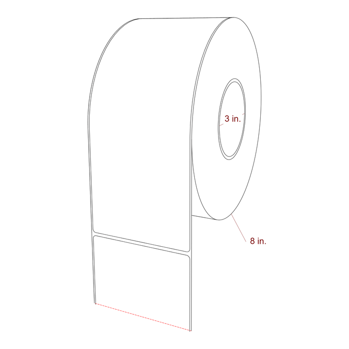 4 Inch x 10 Inch Rectangle Inkjet Label Roll - 3 Inch Core - 8 Inch Roll OD - 3D Perspective