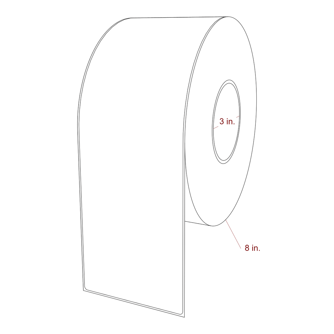 4 Inch x 12 Inch Rectangle Inkjet Label Roll - 3 Inch Core - 8 Inch Roll OD - 3D Perspective