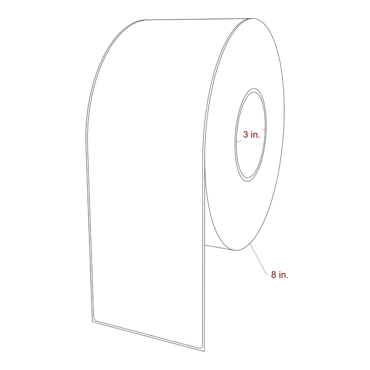 4 Inch x 12 Inch Rectangle Inkjet Label Roll - 3 Inch Core - 8 Inch Roll OD - 3D Perspective