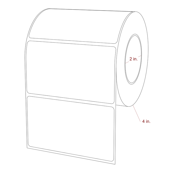 4 Inch x 2.25 Inch Rectangle Inkjet Label Roll - 2 Inch Core - 4 Inch Roll OD - 3D Perspective