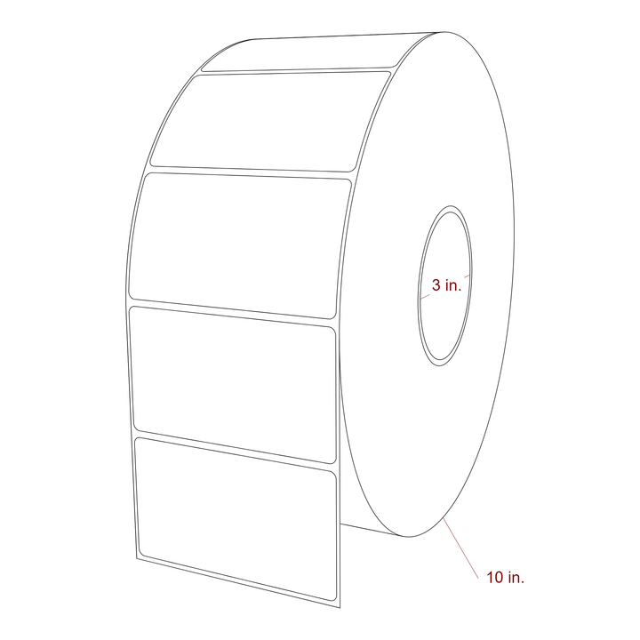 4 Inch x 2.25 Inch Rectangle Inkjet Label Roll - 3 Inch Core - 10 Inch Roll OD - 3D Perspective