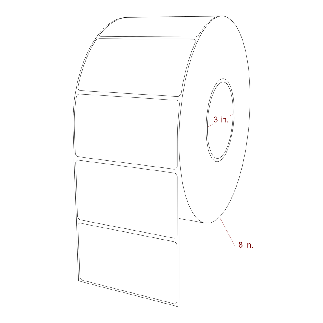 4 Inch x 2.25 Inch Rectangle Inkjet Label Roll - 3 Inch Core - 8 Inch Roll OD - 3D Perspective