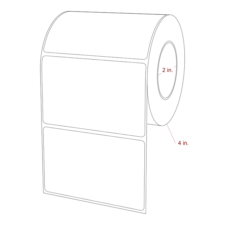 4 Inch x 2.5 Inch Rectangle Inkjet Label Roll - 2 Inch Core - 4 Inch Roll OD - 3D Perspective