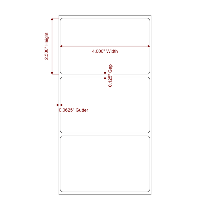 4 Inch x 2.5 Inch Rectangle Inkjet Label Roll - 2D Drawing