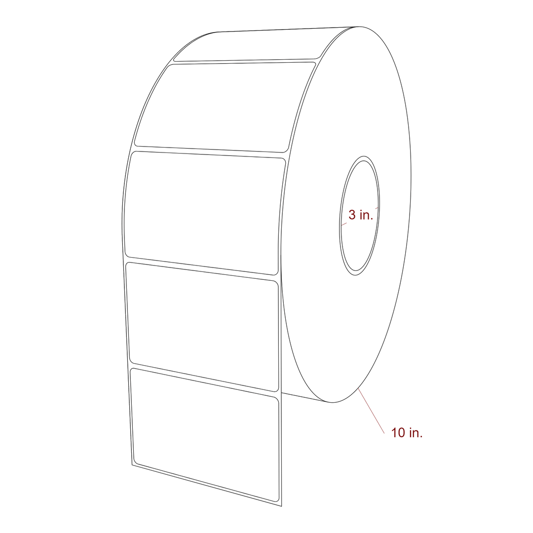 4 Inch x 2.5 Inch Rectangle Inkjet Label Roll - 3 Inch Core - 10 Inch Roll OD - 3D Perspective