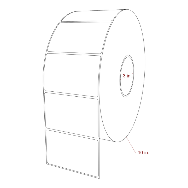 4 Inch x 2.5 Inch Rectangle Inkjet Label Roll - 3 Inch Core - 10 Inch Roll OD - 3D Perspective
