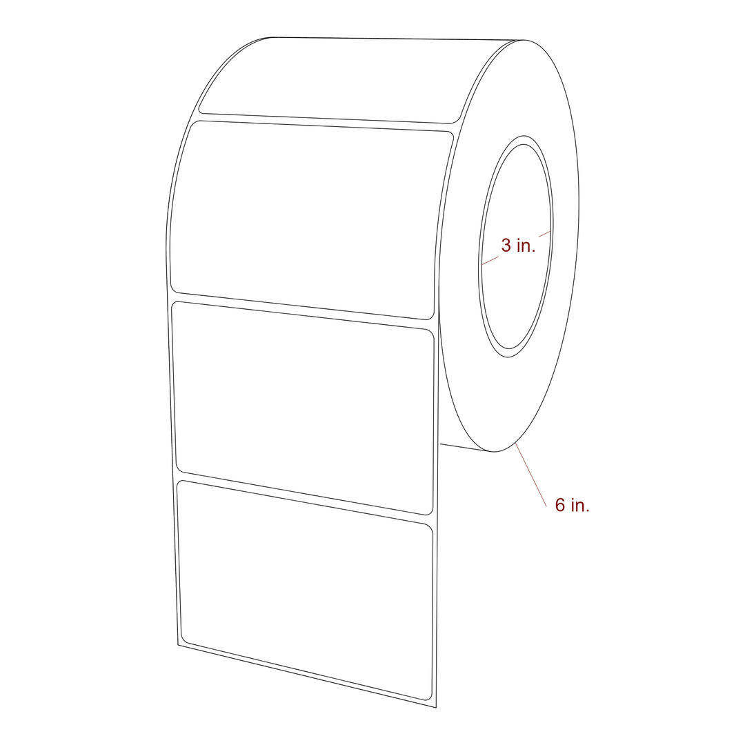 4 Inch x 2.5 Inch Rectangle Inkjet Label Roll - 3 Inch Core - 6 Inch Roll OD - 3D Perspective