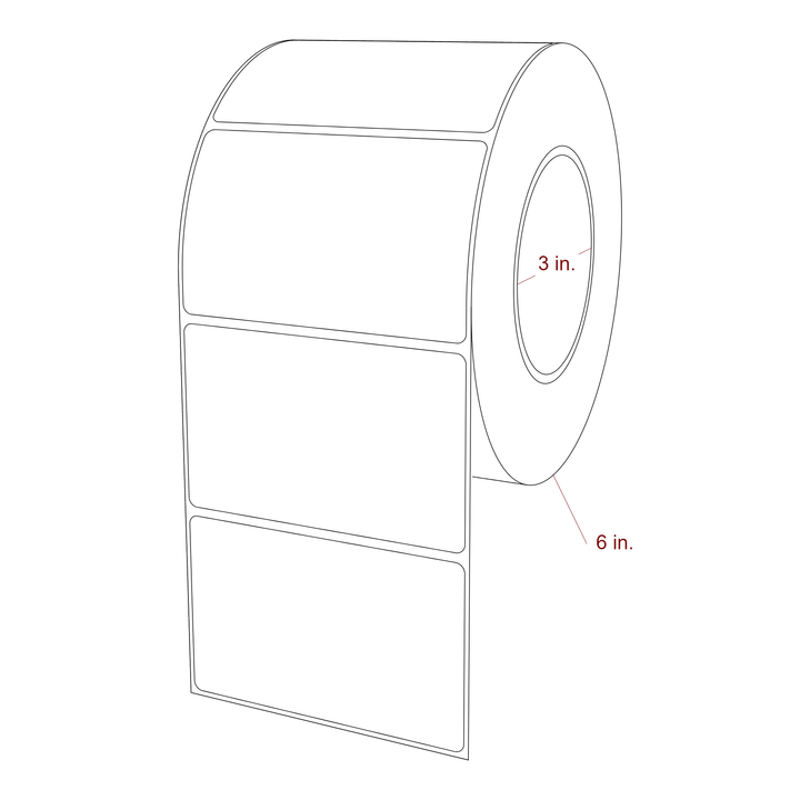 4 Inch x 2.5 Inch Rectangle Inkjet Label Roll - 3 Inch Core - 6 Inch Roll OD - 3D Perspective