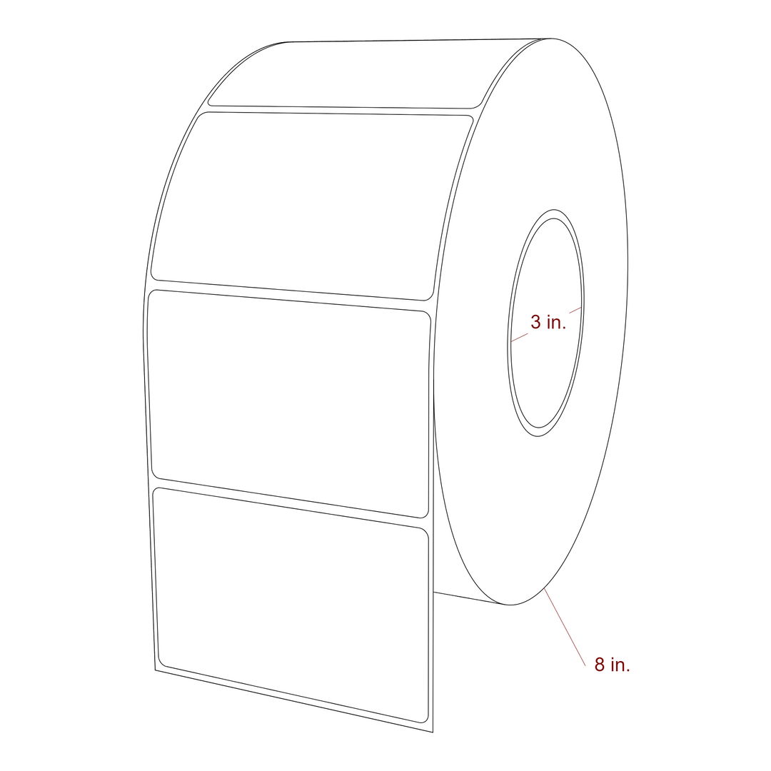 4 Inch x 2.5 Inch Rectangle Inkjet Label Roll - 3 Inch Core - 8 Inch Roll OD - 3D Perspective