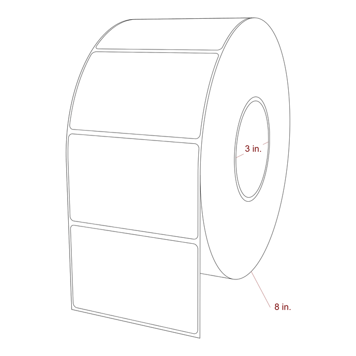 4 Inch x 2.5 Inch Rectangle Inkjet Label Roll - 3 Inch Core - 8 Inch Roll OD - 3D Perspective