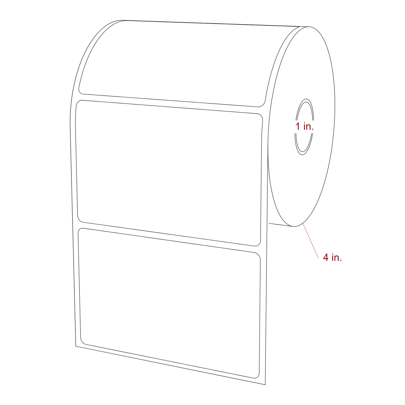 4 Inch x 2.5 Inch Rectangle Direct Thermal Label Roll | 0.125 in. Gutter - NA Inch Core - NA Inch Roll OD - 3D Perspective