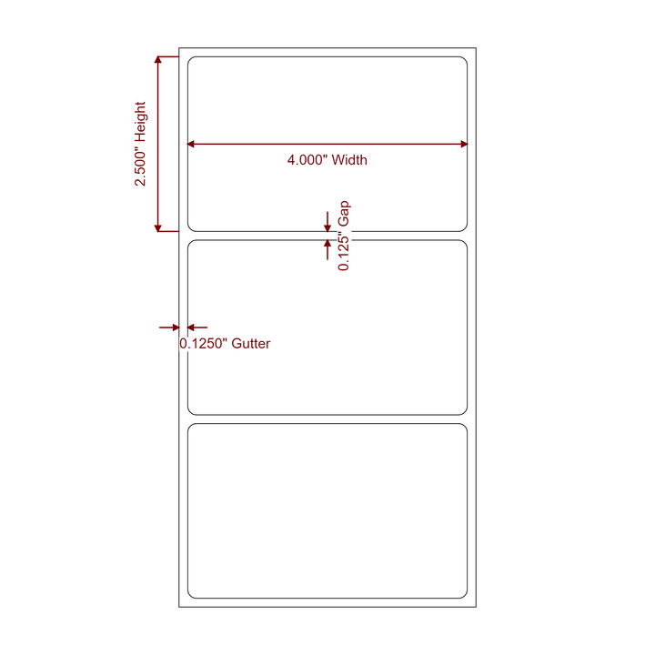4 Inch x 2.5 Inch Rectangle Direct Thermal Label Roll | 0.125 in. Gutter - 2D Drawing