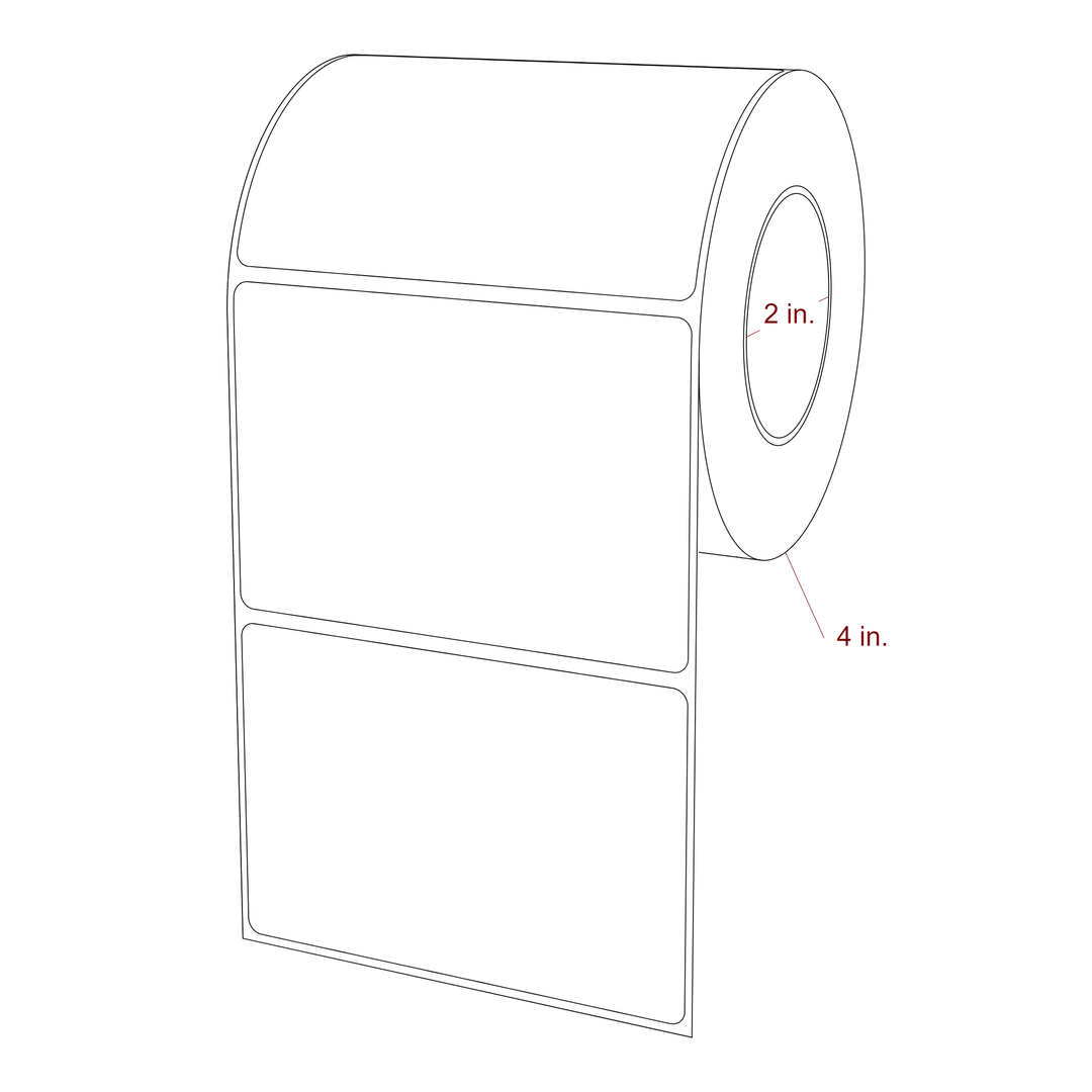 4 Inch x 2.75 Inch Rectangle Inkjet Label Roll - 2 Inch Core - 4 Inch Roll OD - 3D Perspective