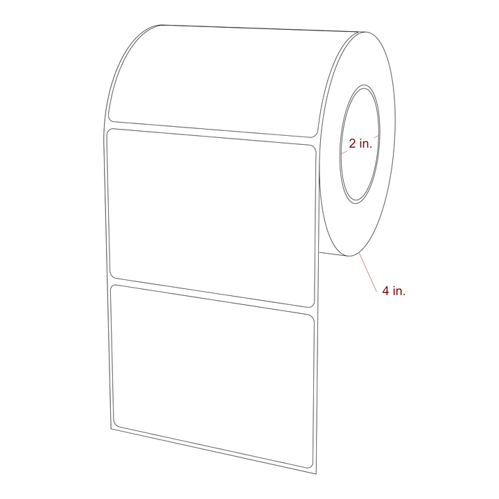4 Inch x 2.75 Inch Rectangle Inkjet Label Roll - 2 Inch Core - 4 Inch Roll OD - 3D Perspective