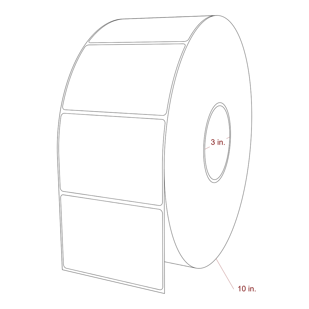4 Inch x 2.75 Inch Rectangle Inkjet Label Roll - 3 Inch Core - 10 Inch Roll OD - 3D Perspective