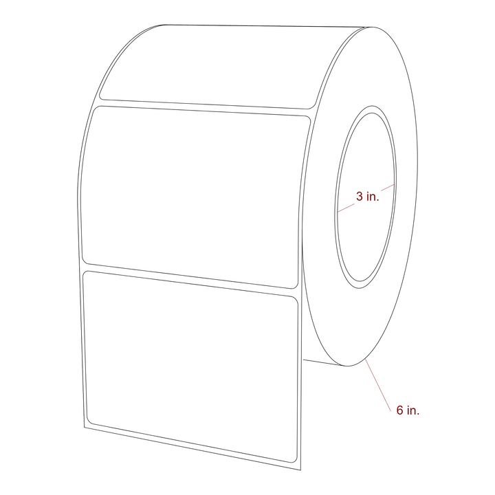4 Inch x 2.75 Inch Rectangle Inkjet Label Roll - 3 Inch Core - 6 Inch Roll OD - 3D Perspective