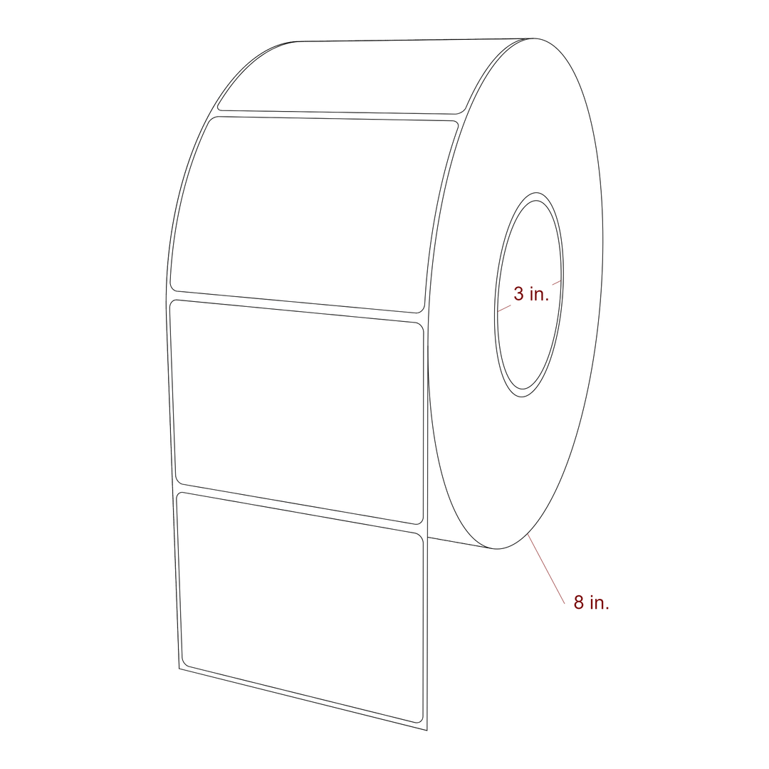 4 Inch x 2.75 Inch Rectangle Inkjet Label Roll - 3 Inch Core - 8 Inch Roll OD - 3D Perspective