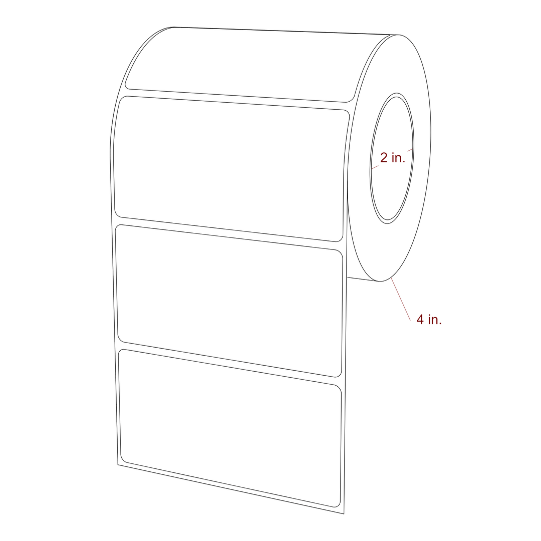 4 Inch x 2 Inch Rectangle Inkjet Label Roll - 2 Inch Core - 4 Inch Roll OD - 3D Perspective