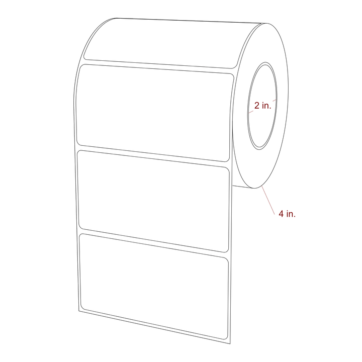 4 Inch x 2 Inch Rectangle Inkjet Label Roll - 2 Inch Core - 4 Inch Roll OD - 3D Perspective