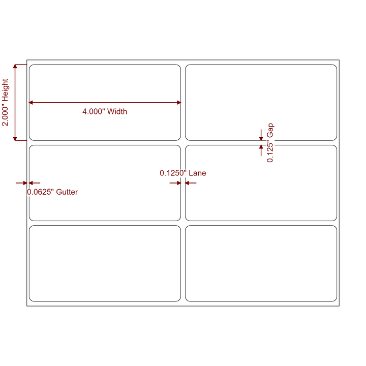 4 Inch x 2 Inch Rectangle Inkjet Label Roll - 2Up - 2D Drawing