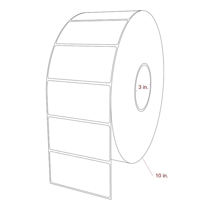 4 Inch x 2 Inch Rectangle Inkjet Label Roll - 3 Inch Core - 10 Inch Roll OD - 3D Perspective