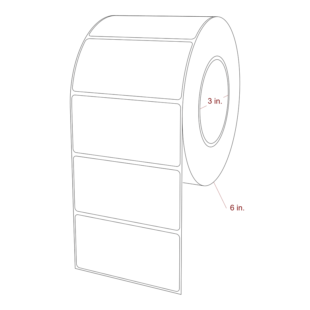 4 Inch x 2 Inch Rectangle Inkjet Label Roll - 3 Inch Core - 6 Inch Roll OD - 3D Perspective
