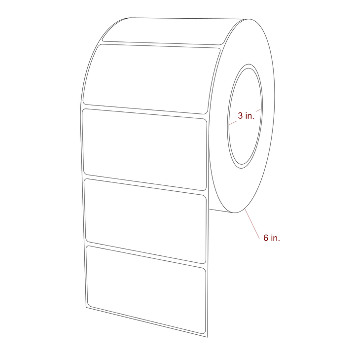 4 Inch x 2 Inch Rectangle Inkjet Label Roll - 3 Inch Core - 6 Inch Roll OD - 3D Perspective