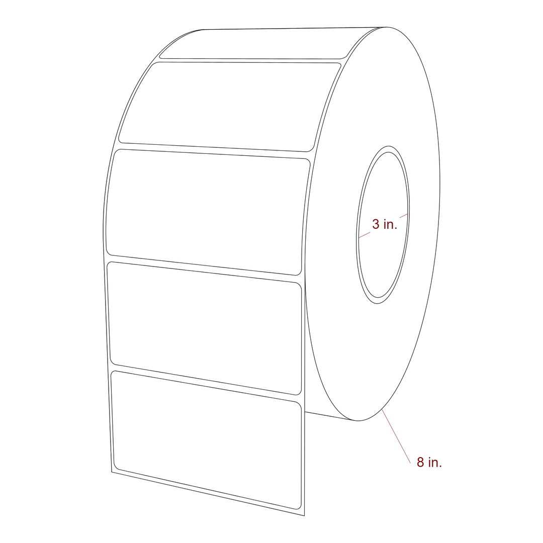 4 Inch x 2 Inch Rectangle Inkjet Label Roll - 3 Inch Core - 8 Inch Roll OD - 3D Perspective