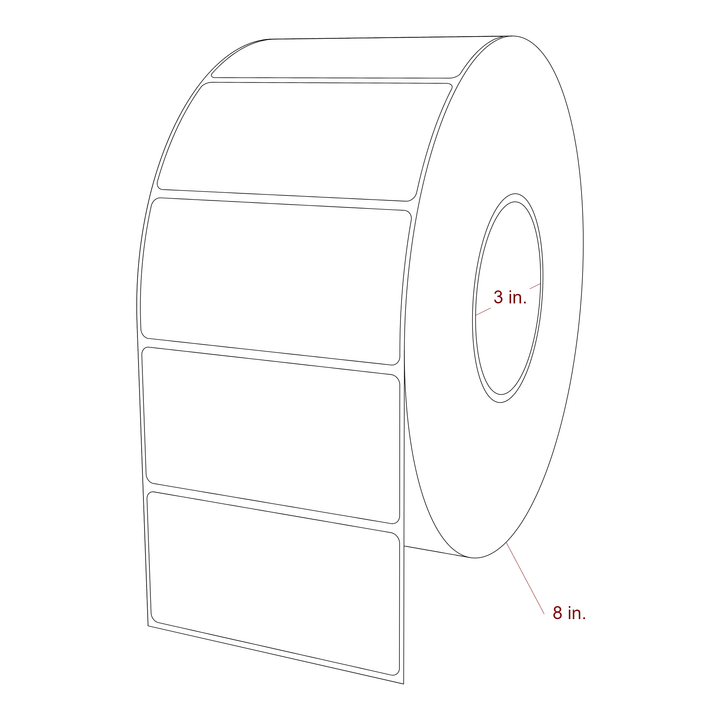 4 Inch x 2 Inch Rectangle Inkjet Label Roll - 3 Inch Core - 8 Inch Roll OD - 3D Perspective
