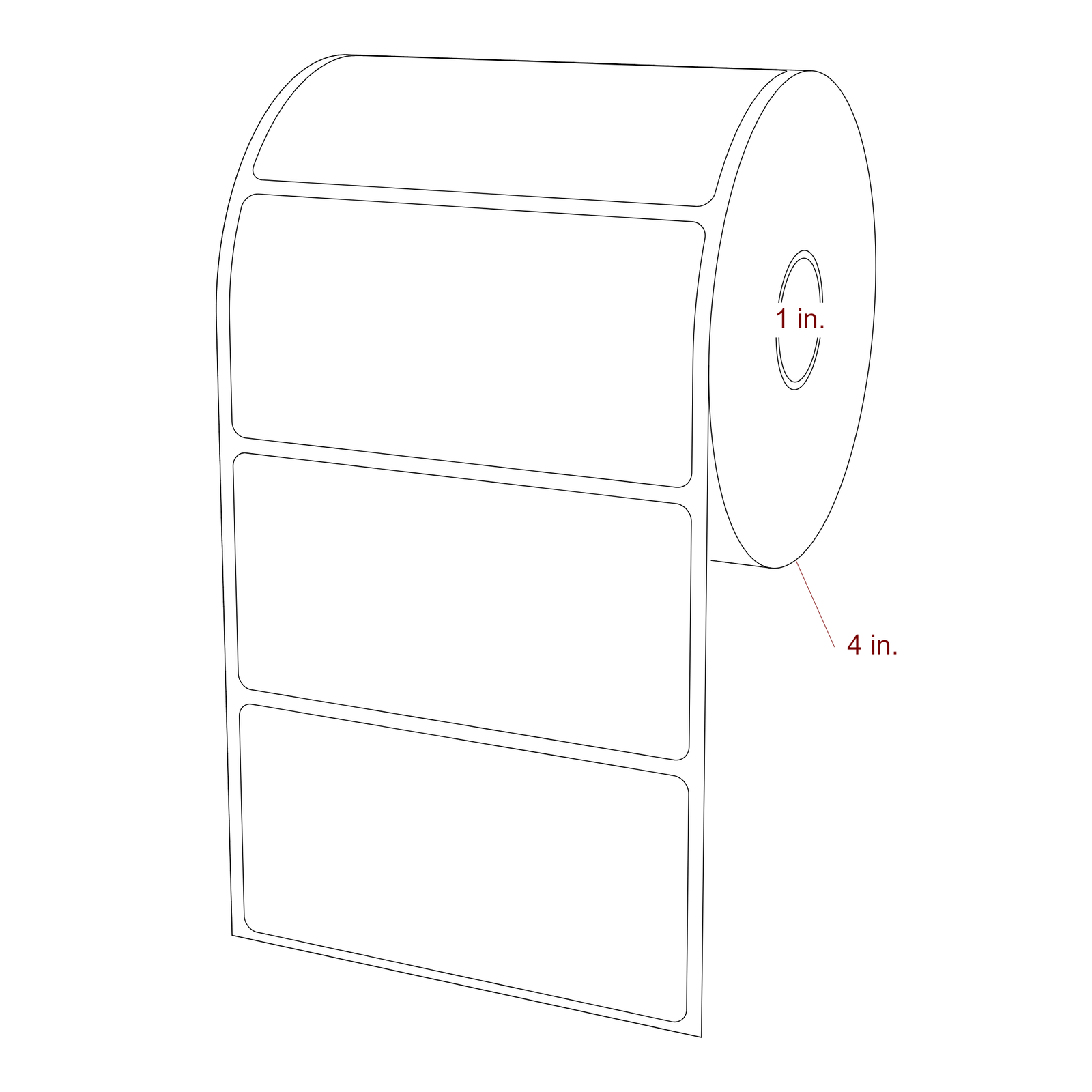 4 Inch x 2 Inch Rectangle Direct Thermal Label Roll | 0.125 in. Gutter - NA Inch Core - NA Inch Roll OD - 3D Perspective