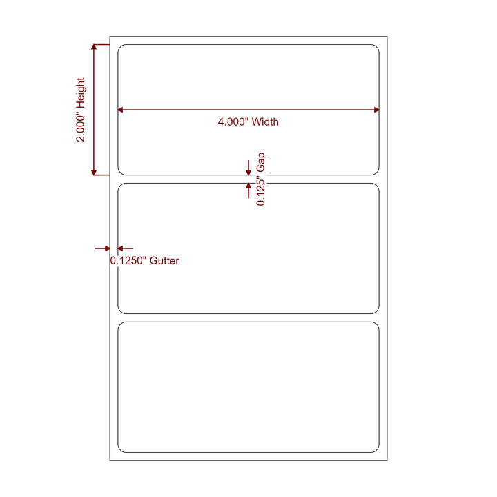 4 Inch x 2 Inch Rectangle Direct Thermal Label Roll | 0.125 in. Gutter - 2D Drawing