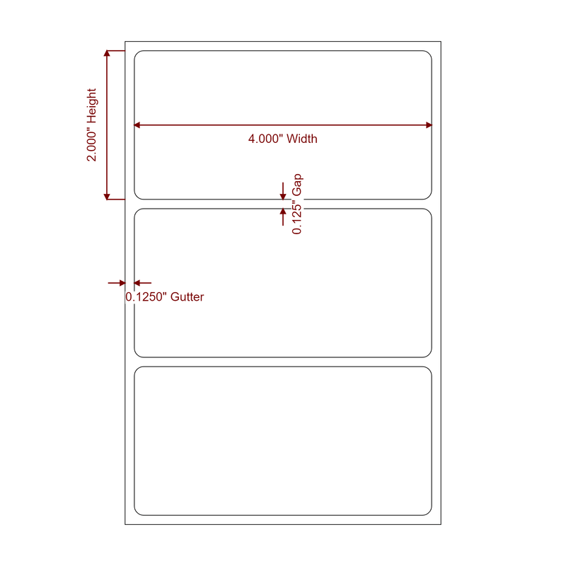4 inch x 2 inch Rectangle Direct Thermal Label Roll | 0.125 in. Gutter - Label Diagram