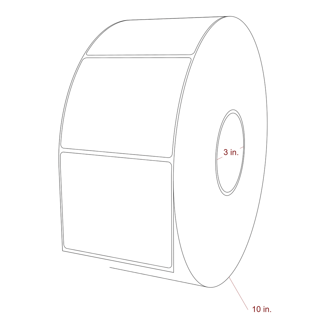 4 Inch x 3.25 Inch Rectangle Inkjet Label Roll - 3 Inch Core - 10 Inch Roll OD - 3D Perspective