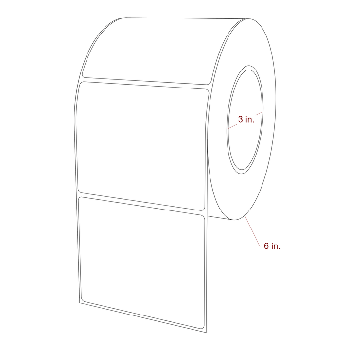4 Inch x 3.25 Inch Rectangle Inkjet Label Roll - 3 Inch Core - 6 Inch Roll OD - 3D Perspective