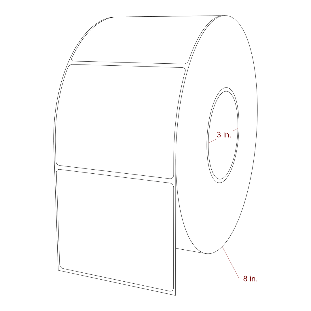 4 Inch x 3.25 Inch Rectangle Inkjet Label Roll - 3 Inch Core - 8 Inch Roll OD - 3D Perspective