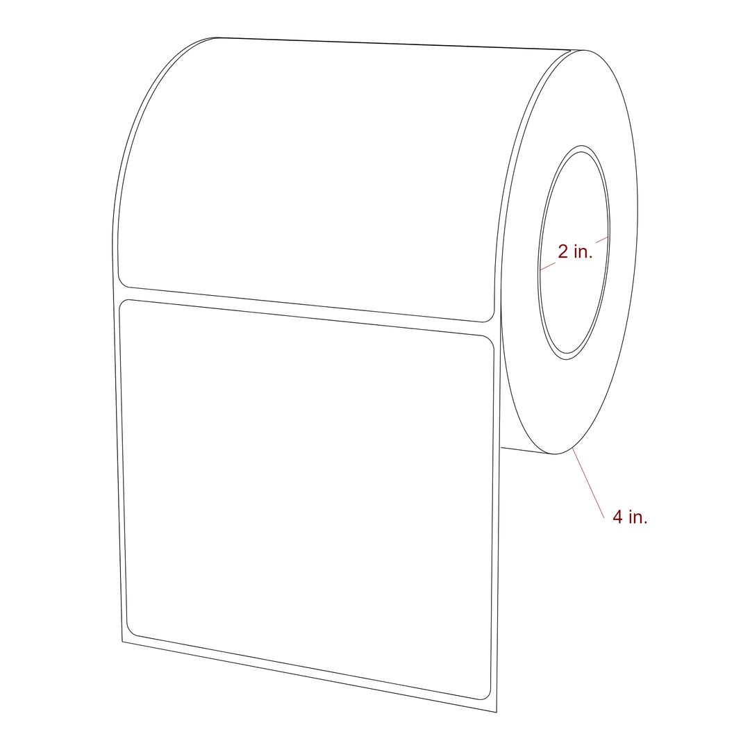 4 Inch x 3.5 Inch Rectangle Inkjet Label Roll - 2 Inch Core - 4 Inch Roll OD - 3D Perspective