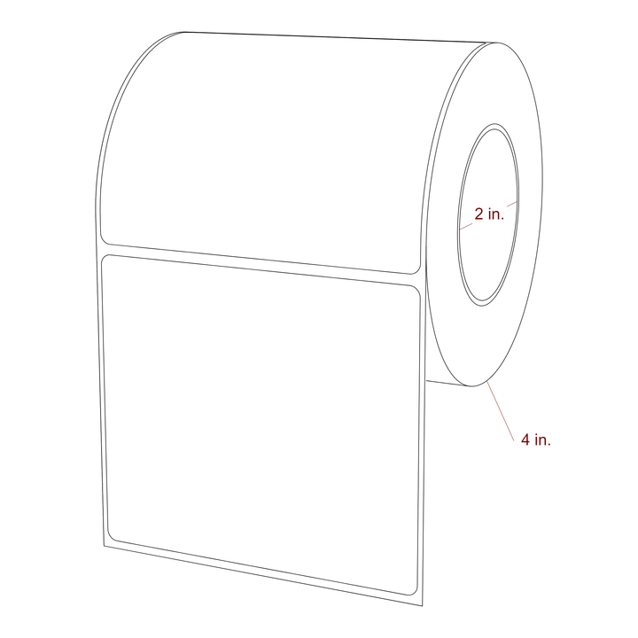 4 Inch x 3.5 Inch Rectangle Inkjet Label Roll - 2 Inch Core - 4 Inch Roll OD - 3D Perspective