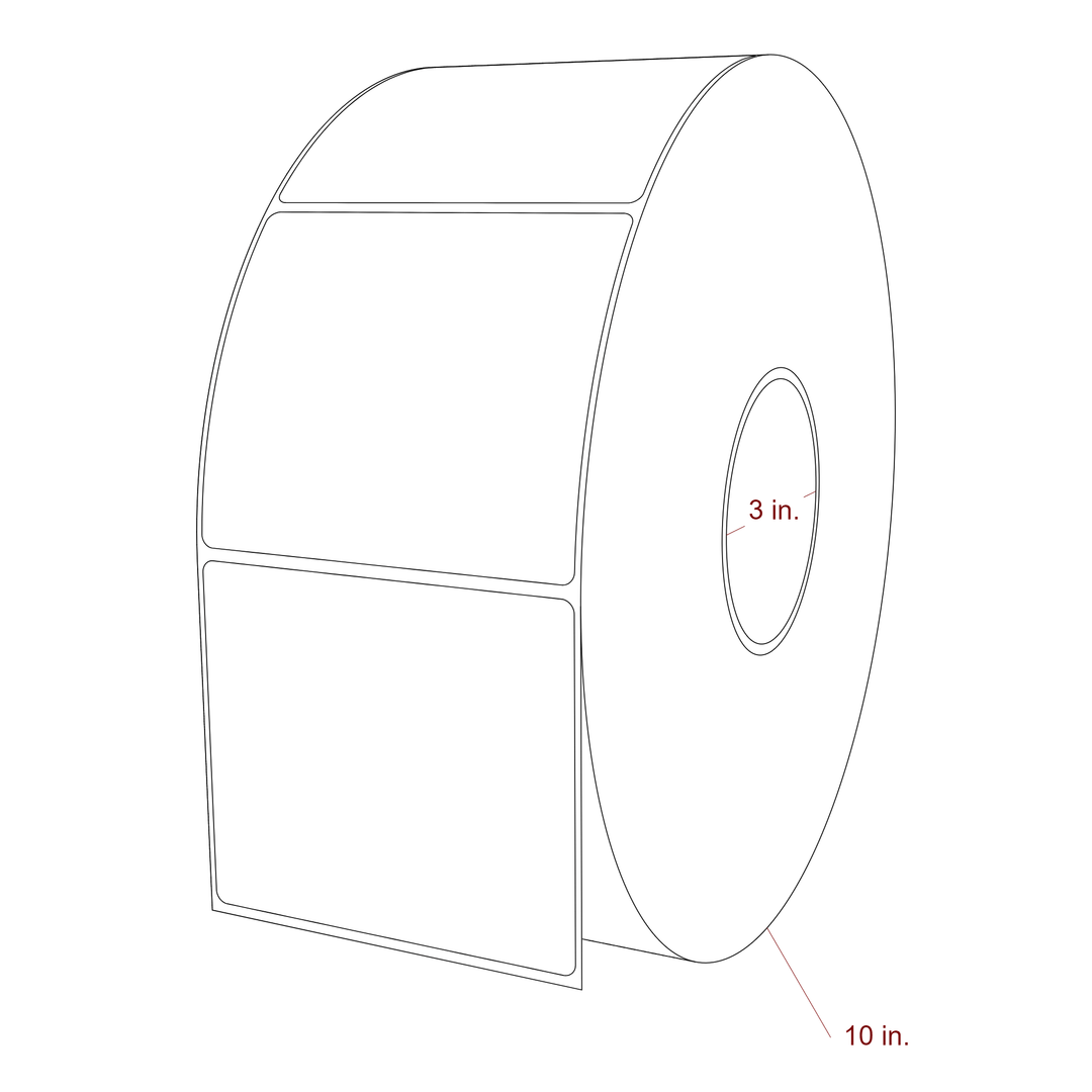 4 Inch x 3.5 Inch Rectangle Inkjet Label Roll - 3 Inch Core - 10 Inch Roll OD - 3D Perspective