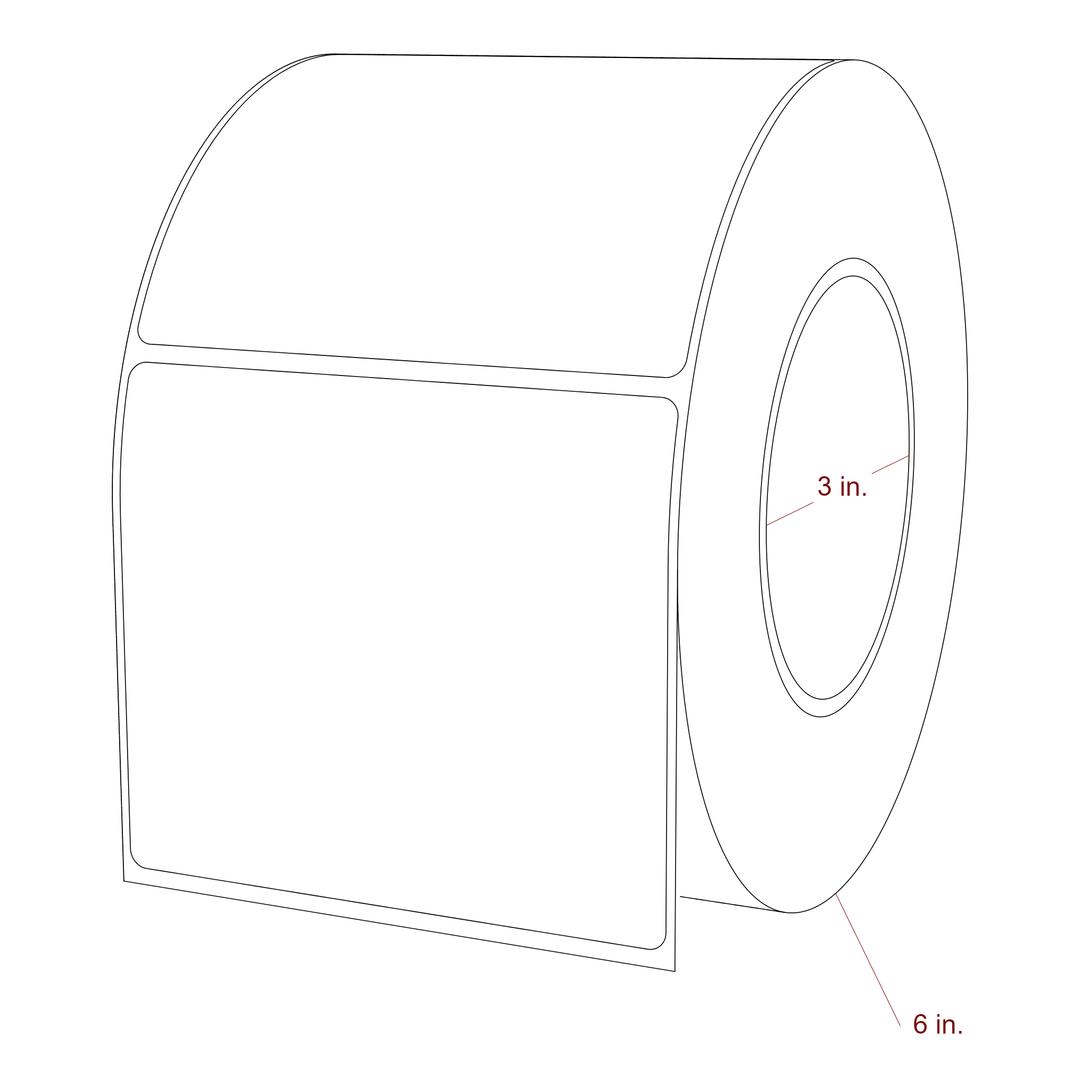 4 Inch x 3.5 Inch Rectangle Inkjet Label Roll - 3 Inch Core - 6 Inch Roll OD - 3D Perspective